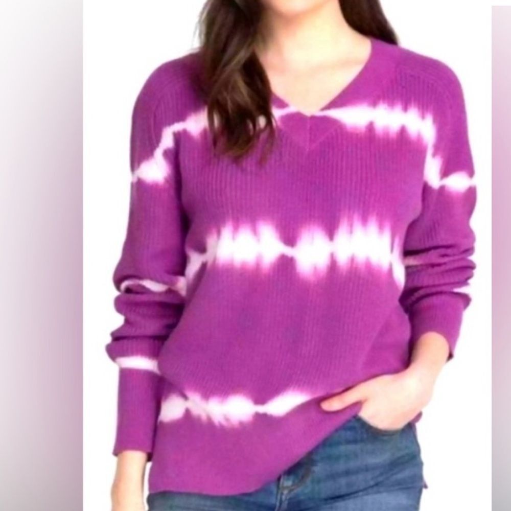 Johnny Was V-Neck tie dye Purple and White Sweater cotton sweater size large